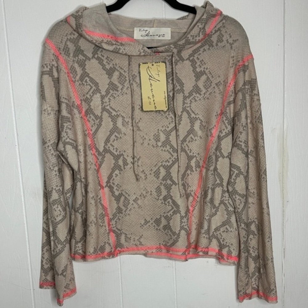 Vintage Havana Snake Print Hoodie - Gray and Pink